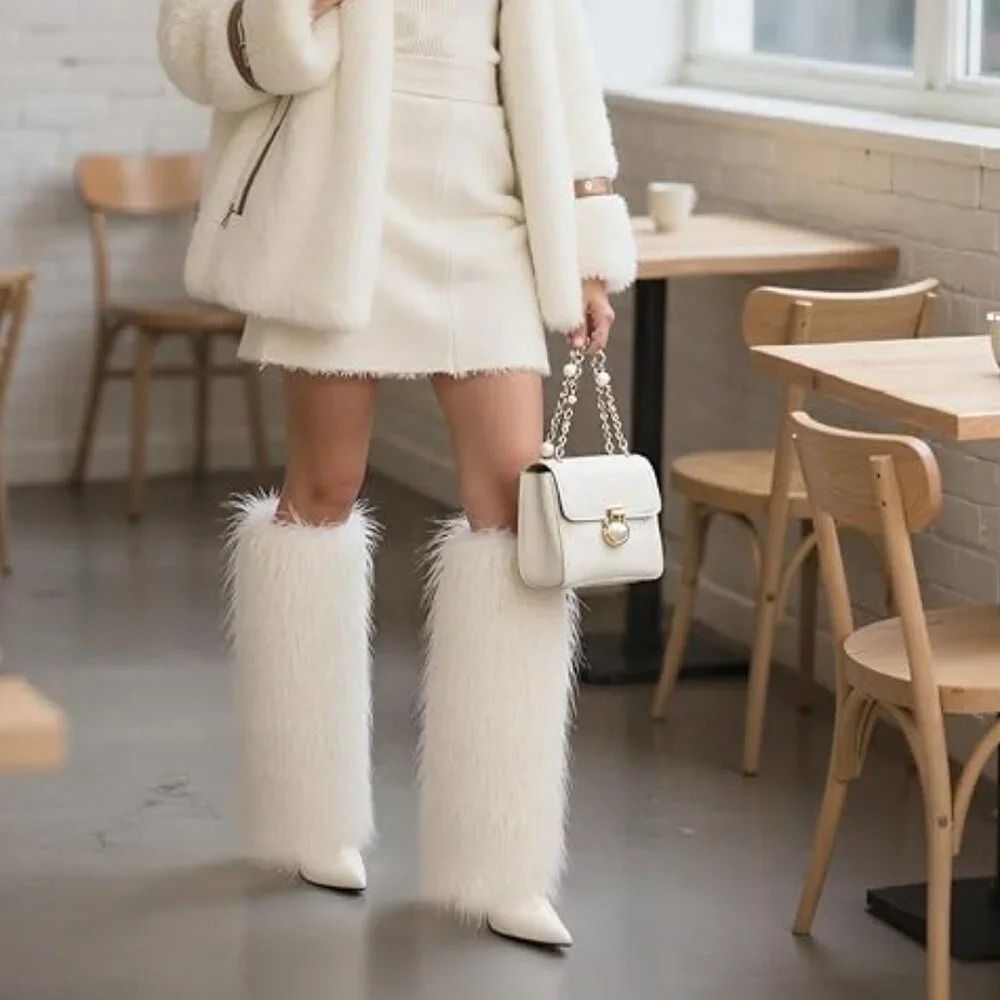 Women's Furry White Boots